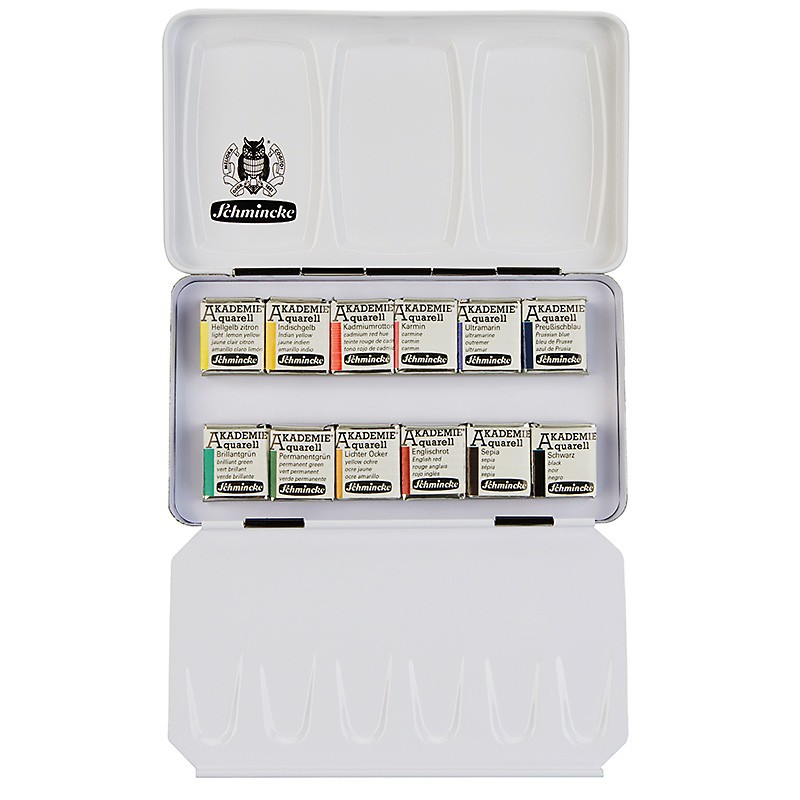Komplet akwareli AKADEMIE 12 x 1/2 kostek w metalowej kasecie - art. 75112097