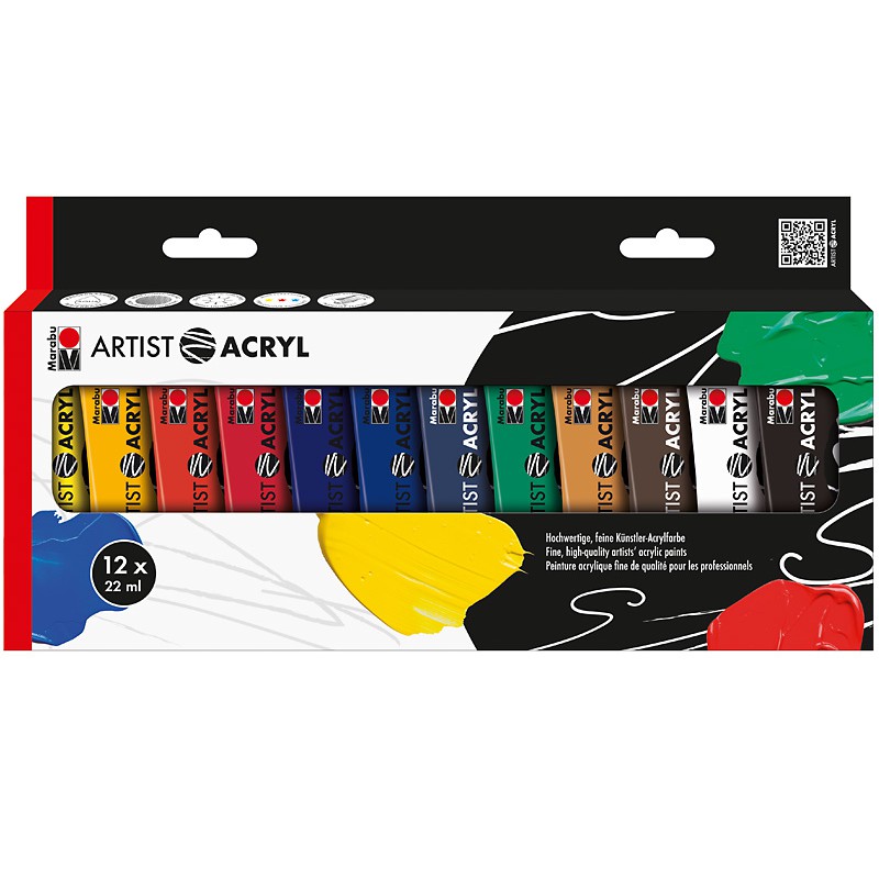 Komplet farb akrylowych Marabu ARTIST ACRYL 12x22 ml