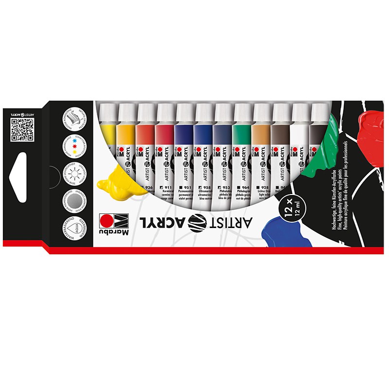 Komplet farb akrylowych Marabu ARTIST ACRYL 12x12 ml