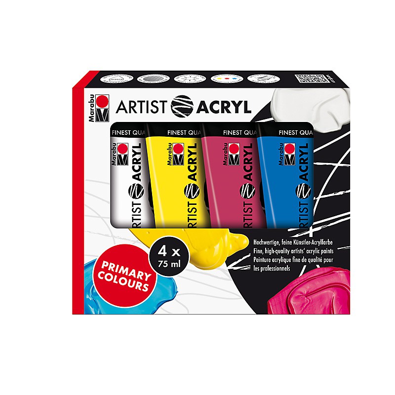 Komplet farb akrylowych Marabu ARTIST ACRYL 4x75 ml - PRIMARY