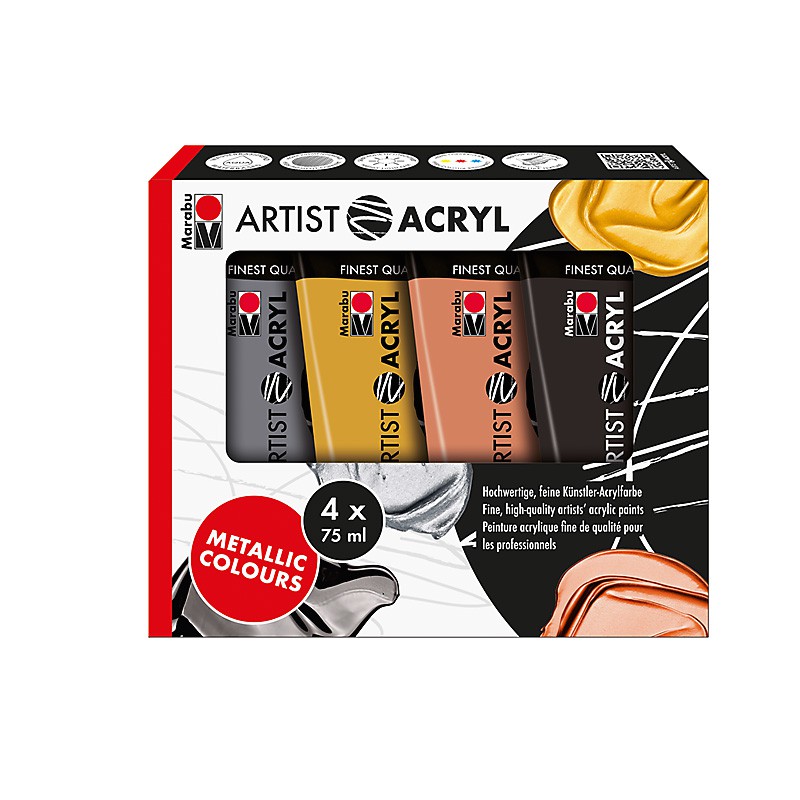 Komplet farb akrylowych Marabu ARTIST ACRYL 4x75 ml - METALLIC