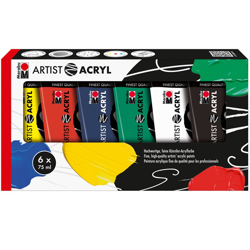 Komplet farb akrylowych Marabu ARTIST ACRYL 6x75 ml