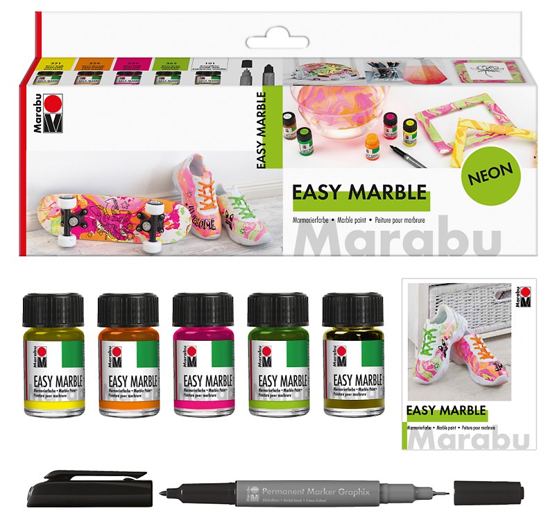 Zestaw farb do marmurkowania Marabu EASY MARBLE 5 x 15 ml NEON - art. 1305000000080