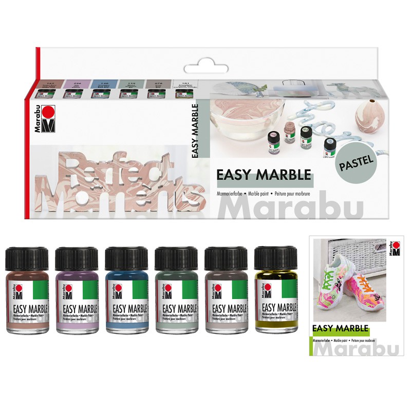 Zestaw farb do marmurkowania Marabu EASY MARBLE 6 x 15 ml PASTEL