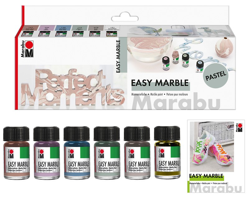 Zestaw farb do marmurkowania Marabu EASY MARBLE 6 x 15 ml PASTEL - art. 1305000000081