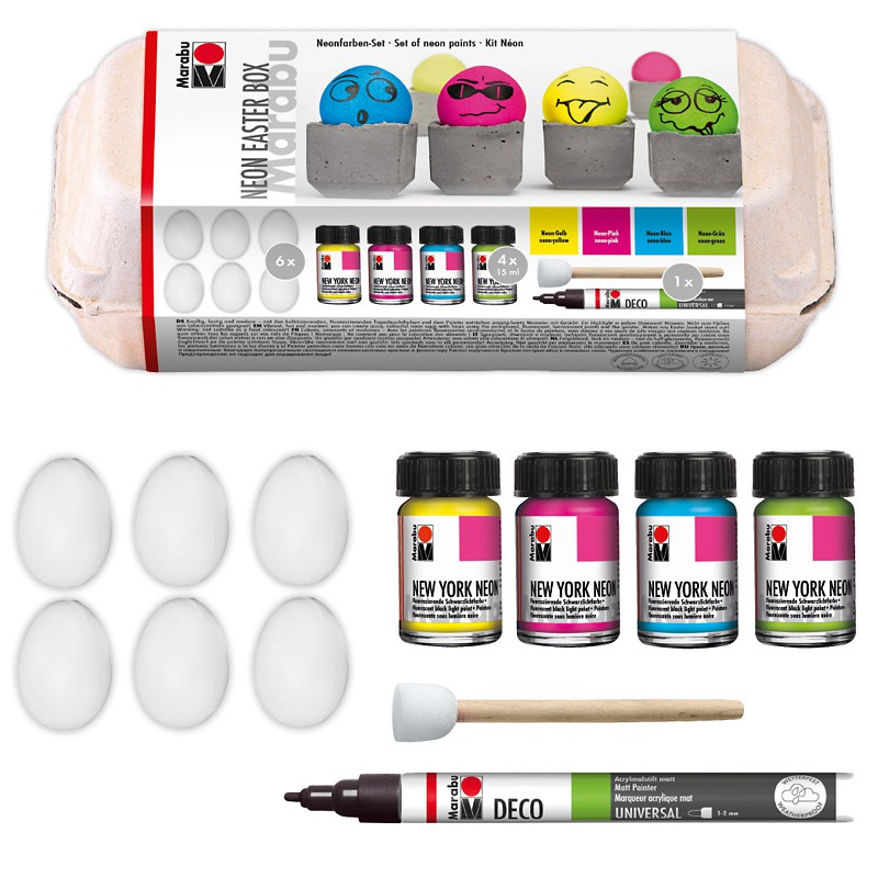 Zestaw farb akrylowych Marabu NEON EASTER BOX 4 x 15 ml - dekoracje wielkanocne