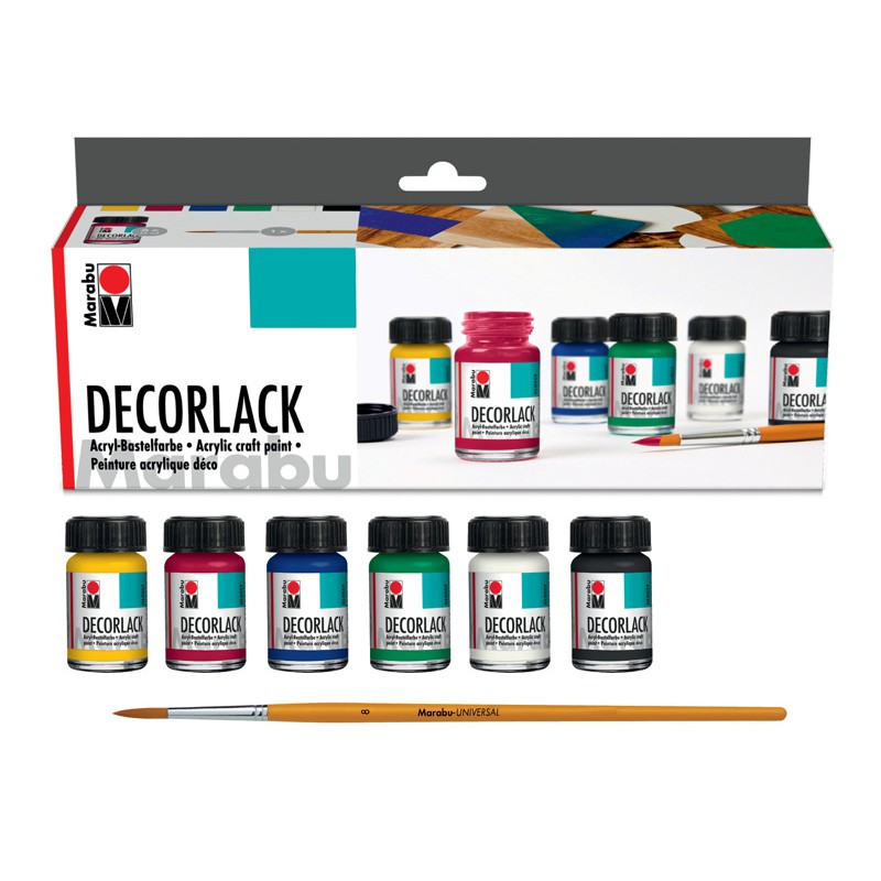Zestaw farb akrylowych Marabu DECORLACK 6x15 ml  - komplet farb akrylowych - efekt błyszczący - sklep dla plastyków gart.pl