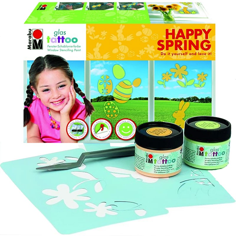 Zestaw farb witrażowych dla dzieci Marabu HAPPY SPRING - komplet farb witrazowych - na bazie wody - sklep dla plastyków