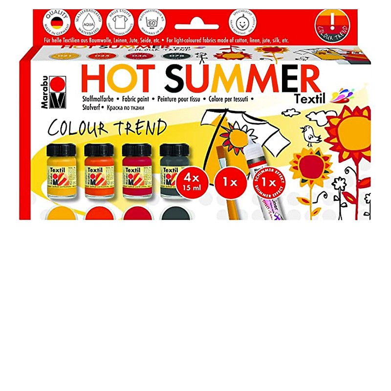 Zestaw farb do jasnych tkanin Marabu TEXTIL HOT SUMMER 4x15 ml - art. 171600095