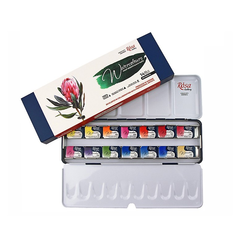 WATERCOLOURS ROSA GALLERY "Botanical" zestaw 14 kostek akwareli w metalowej kasecie -sklep dla plastyków gart.pl