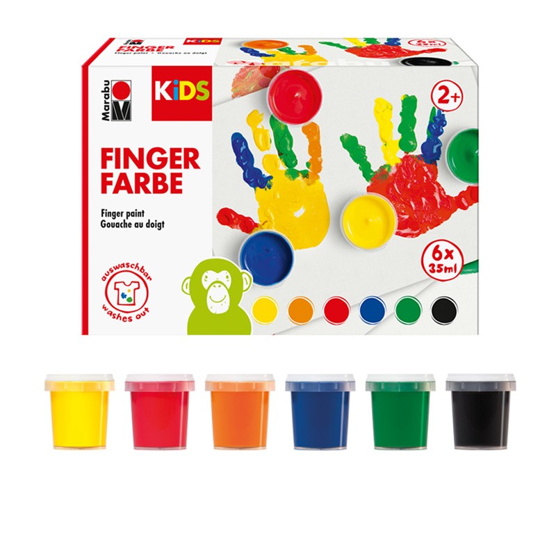 Zestaw farb do malowania palcami dla dzieci Marabu KiDS FINGERFARBE 6 x 35 ml - sklep dla plastyków