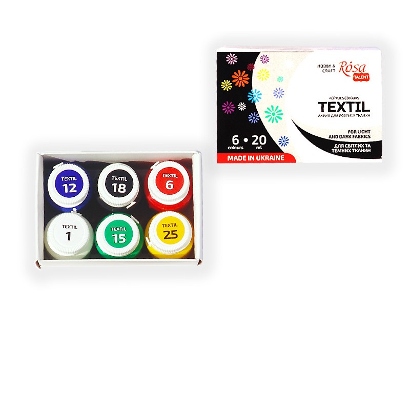 Zestaw farb do jasnych i ciemnych tkanin Rosa TEXTIL 6x20 ml - gart.pl
