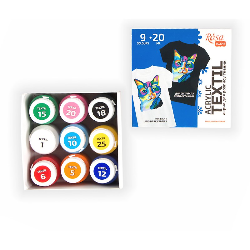 Zestaw farb do jasnych i ciemnych tkanin Rosa TEXTIL  9x20 ml - gart.pl