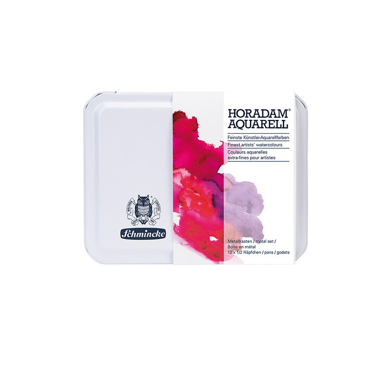 Komplet akwareli Schmincke Horadam 12x 1/2 kostek w białej metalowej kasecie - gart.pl