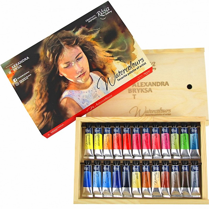 Zestaw akwareli ROSA GALLERY  "Alexandra Bryksa ART" 24 x 10 ml w drewnianej kasecie - gart.pl