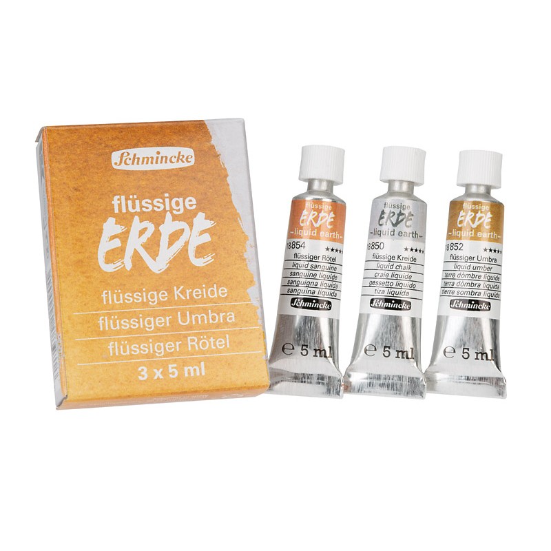 Płynna kreda, umbra, sangwina Schmincke w komplecie 3 x 5 ml - gart.pl