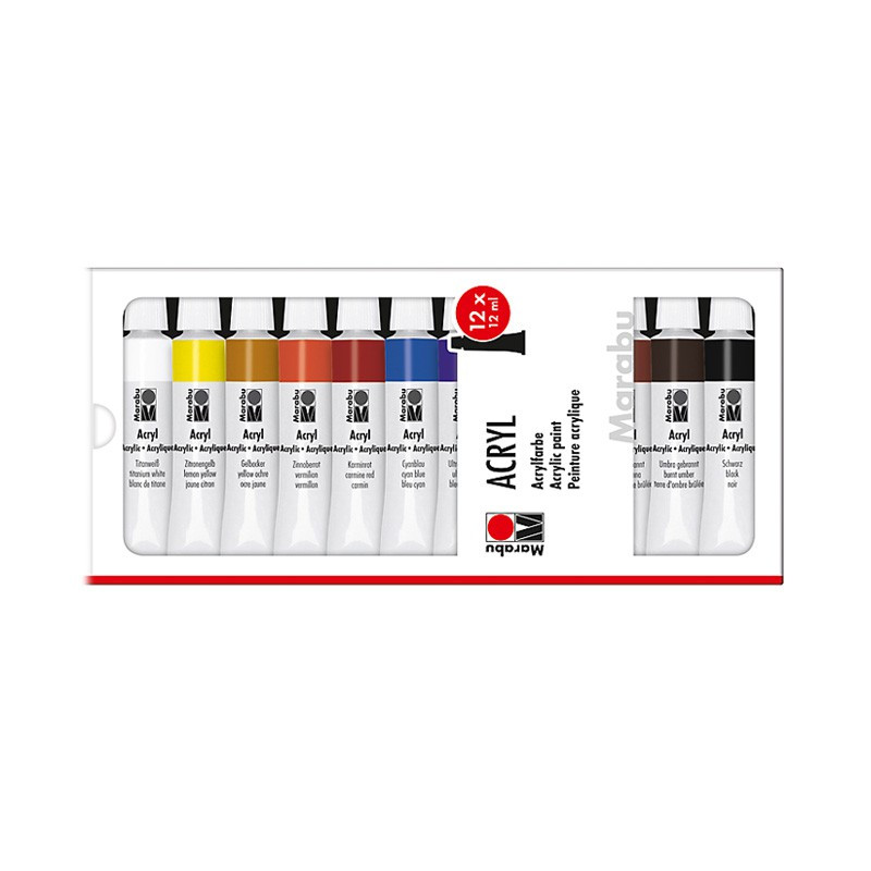 Komplet farb akrylowych Marabu ACRYL 12x12 ml - BASIC