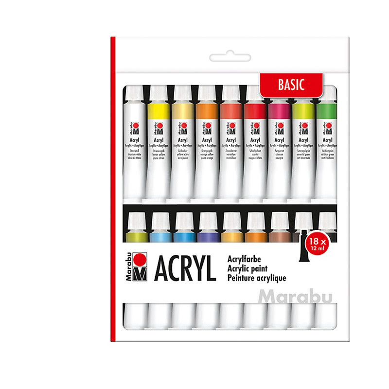 Komplet farb akrylowych Marabu ACRYL 18x12ml - BASIC