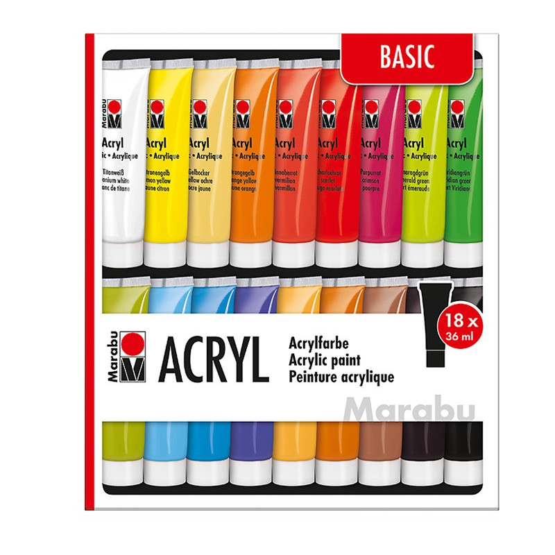 Komplet farb akrylowych Marabu ACRYL 18x36 ml - BASIC