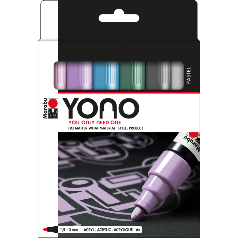 Marabu YONO Marker zestaw markerów akrylowych 6 kol. 1,5-3 mm PASTELOWE - art. 1240000004003