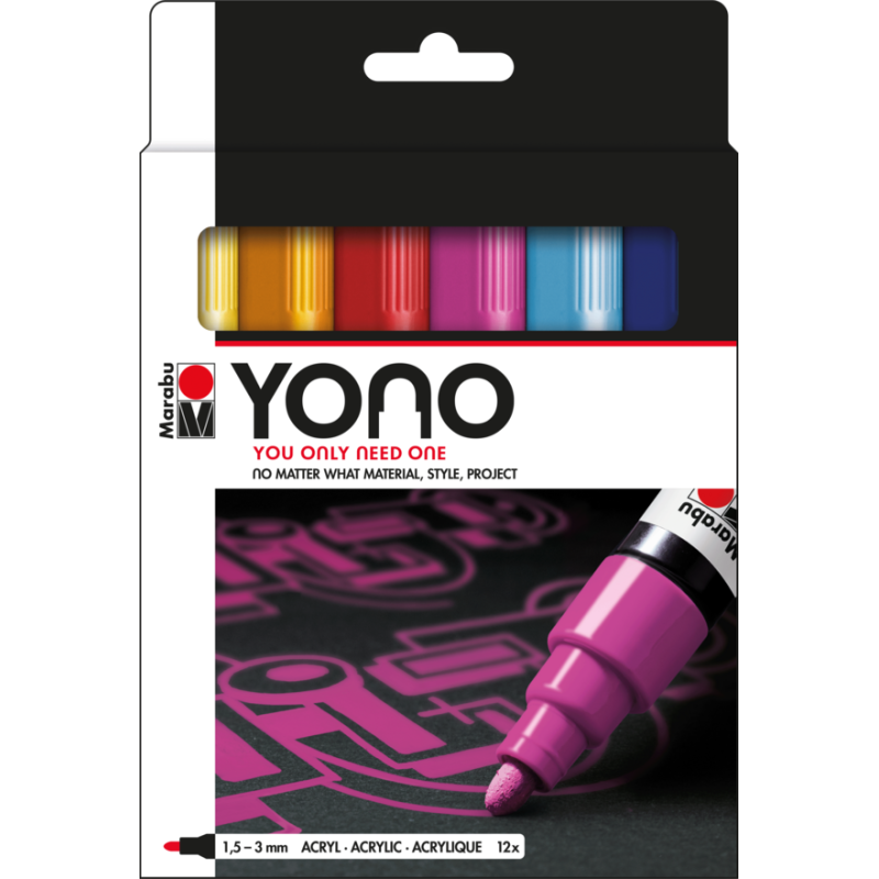 Marabu YONO Marker zestaw markerów akrylowych 6 kolorów 1,5 - 3 mm.  - sklep dla plastyków gart.pl