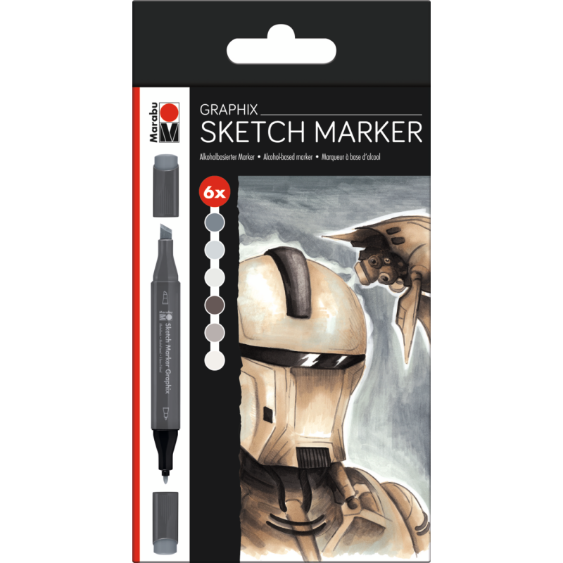 Marabu SKETCH MARKER GRAPHIX - zestaw ALPHA ROBOT - 6 szt. - gart.pl