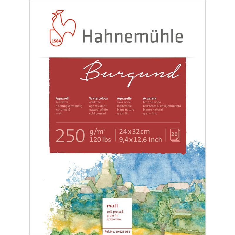Blok do akwareli Hahnemuhle Burgund 250g cold pressed - 24x32 cm
