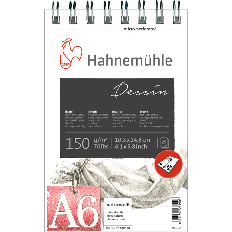 Blok do rysunku Hahnemühle Dessin 150 g na spirali - A6