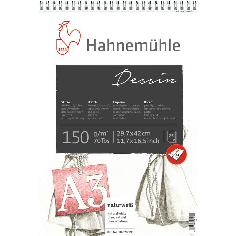 Blok do rysunku Hahnemühle Dessin 150 g na spirali - A3