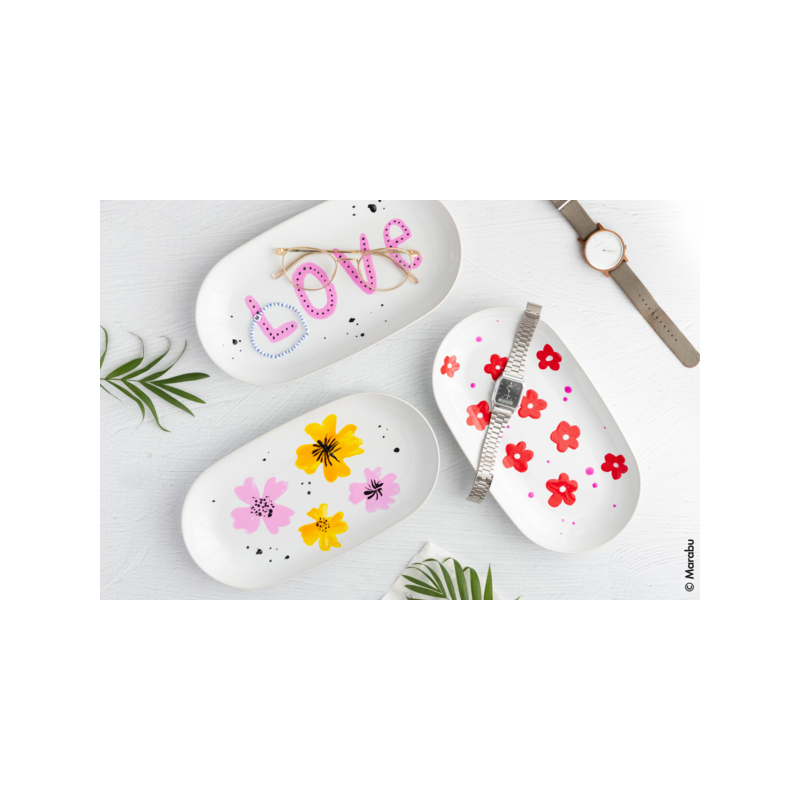 Zestaw matowych farb do porcelany i szkła Marabu PORCELAIN & GLASS MATT - 6 x 15 ml + pędzel  - art. 1116000000087