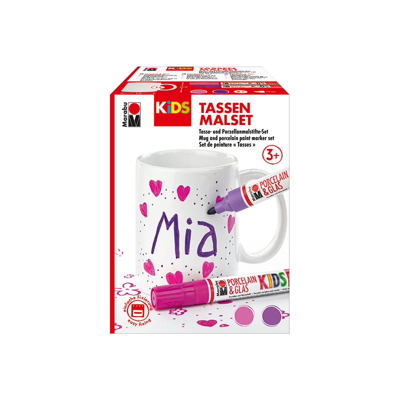 Zestaw markerów do porcelany i szkła dla dzieci + porcelanowy kubek Marabu Kids "MIA"  - art. 125000000101