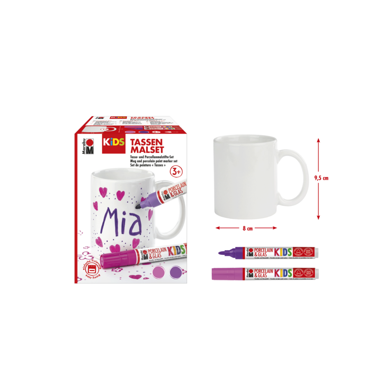 Zestaw markerów do porcelany i szkła dla dzieci + porcelanowy kubek Marabu Kids "MIA"  - art. 125000000101