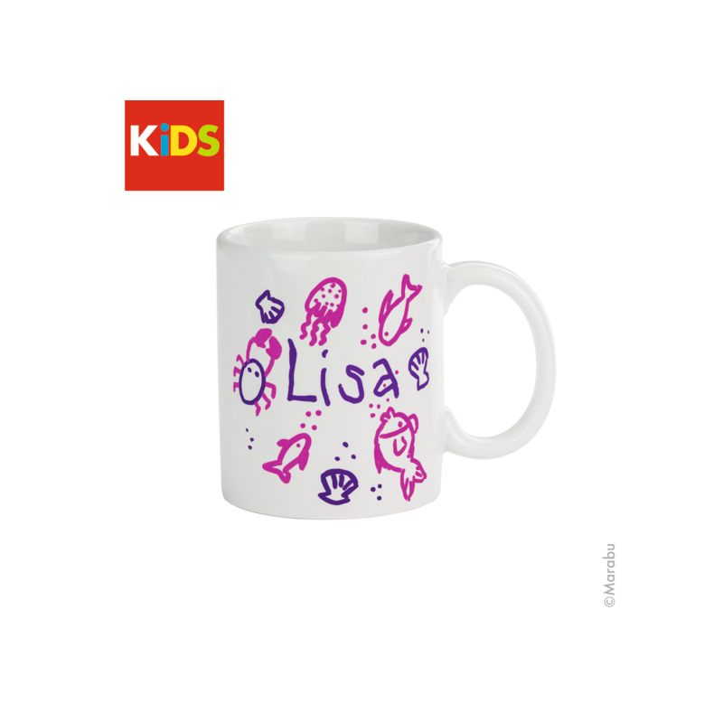 Zestaw markerów do porcelany i szkła dla dzieci + porcelanowy kubek Marabu Kids "MIA"  - art. 125000000101