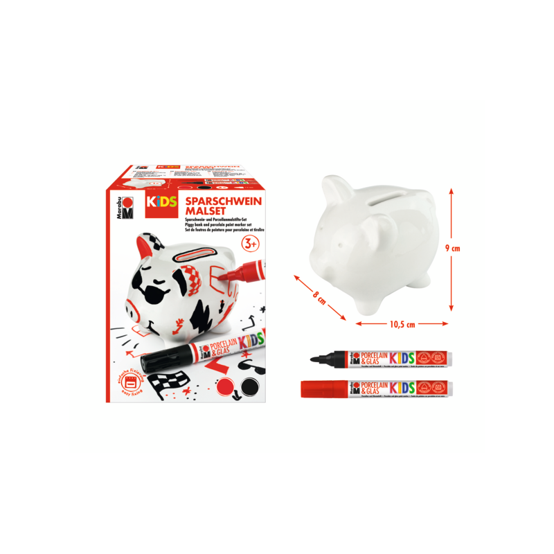 Zestaw markerów do porcelany i szkła dla dzieci + porcelanowa skarbonka Marabu Kids "PIGGY BANK"- art. 125000000100