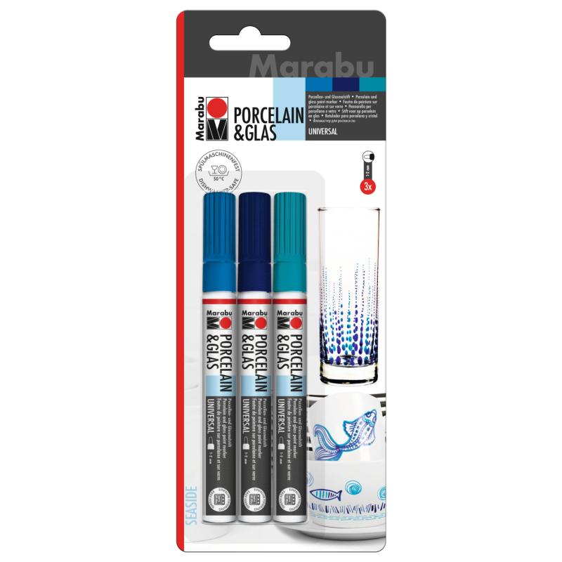 Marabu PORCELAIN & GLAS - SEASIDE zestaw markerów 3 kol. - art. 0123000000085