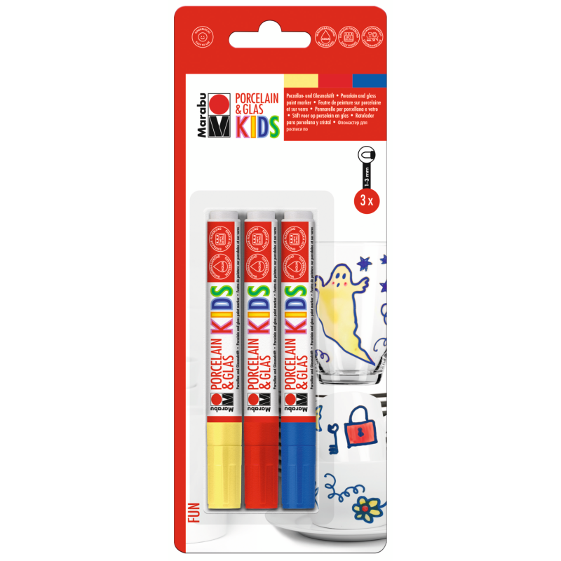 Zestaw 3 markerów do porcelany i szkła dla dzieci Marabu KiDS PORCELAIN & GLAS „FUN” - art. 01125000000082