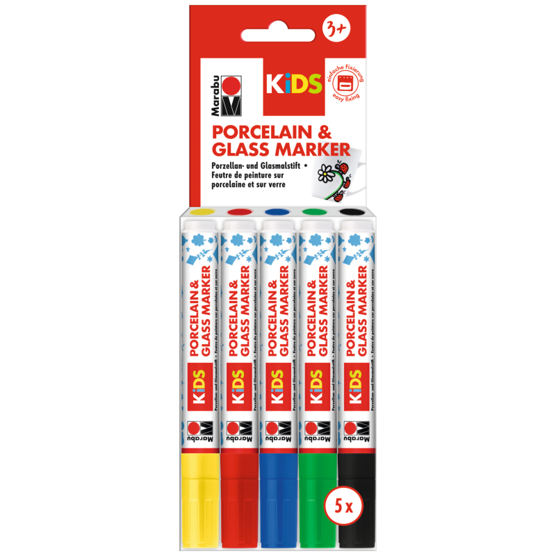 Zestaw 5 markerów do porcelany i szkła dla dzieci Marabu KiDS PORCELAIN & GLAS „MAXI FUN”- art. 01125000000083