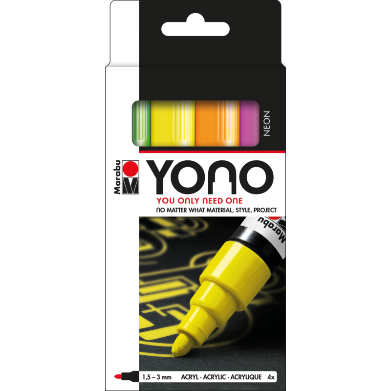 Marabu YONO Marker zestaw markerów akrylowych 4 kol. 1,5-3 mm NEONOWE - art. 1240000004000