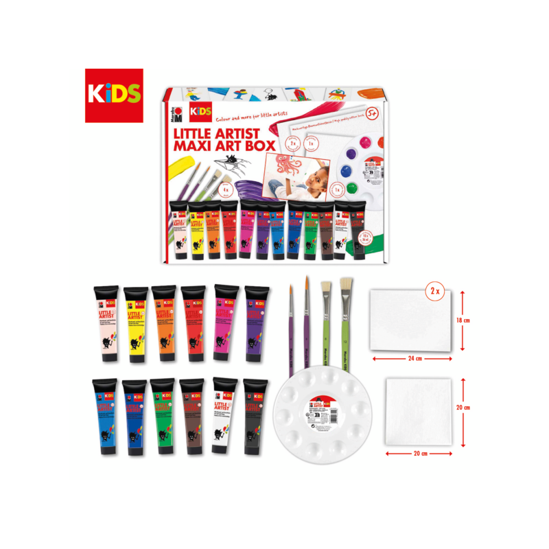 Zestaw farb Marabu KiDS Little Artist MAXI BOX 12x36 ml + akcesoria do malowania - art. 305000000113