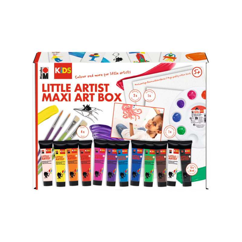 Zestaw farb Marabu KiDS Little Artist MAXI BOX 12x36 ml + akcesoria do malowania - art. 305000000113