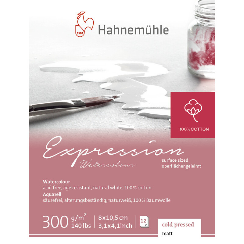 Bawełniany blok do akwareli Hahnemuhle Expression 300 g cold pressed - 8 x 10,5 cm