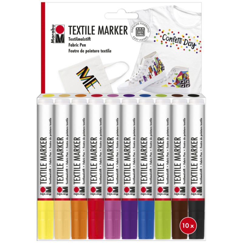 Marabu TEXTIL PAINTER zestaw 10 markerów do jasnych tkanin 1-3 mm