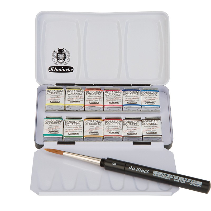 Komplet akwareli Schmincke Horadam 12 półkostek w metalowej kasecie - gart.pl