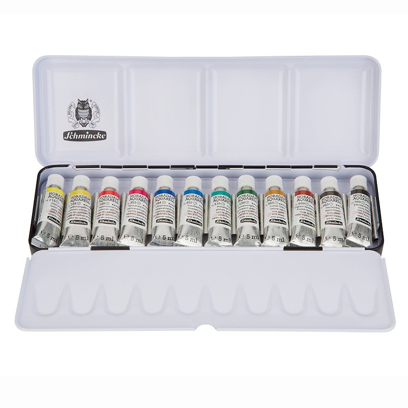 Komplet akwareli Schmincke Horadam 12 tubek po 5 ml  w metalowej kasecie - gart.pl