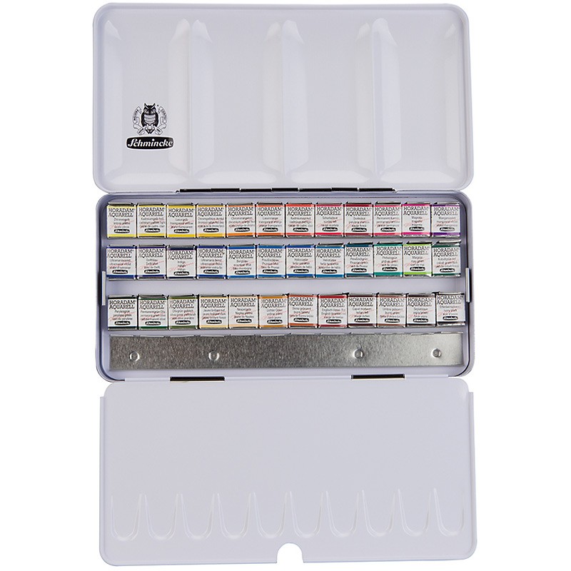 Komplet akwareli Schmincke Horadam 36 półkostek + 12 wolnych miejsc w metalowej kasecie - gart.pl