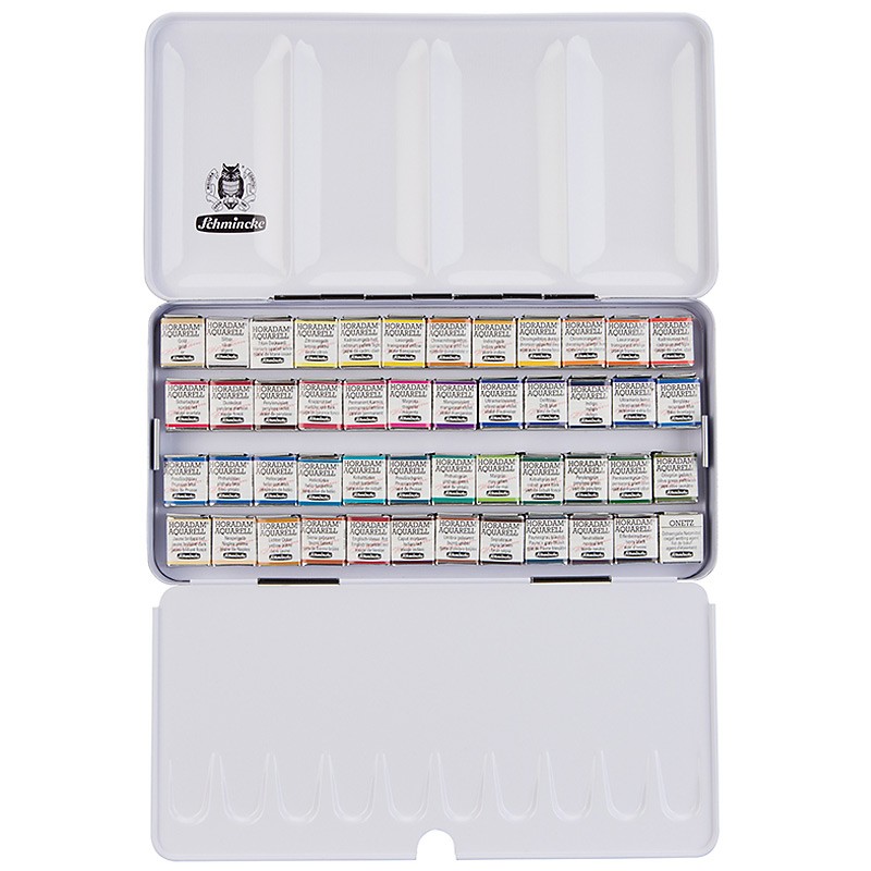 Komplet akwareli Schmincke Horadam 47 półkostek + ONETZ w metalowej kasecie - gart.pl