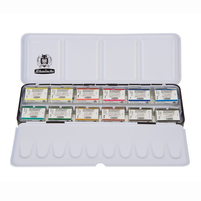 Komplet akwareli Schmincke Horadam 12 kostek w metalowej kasecie - gart.pl