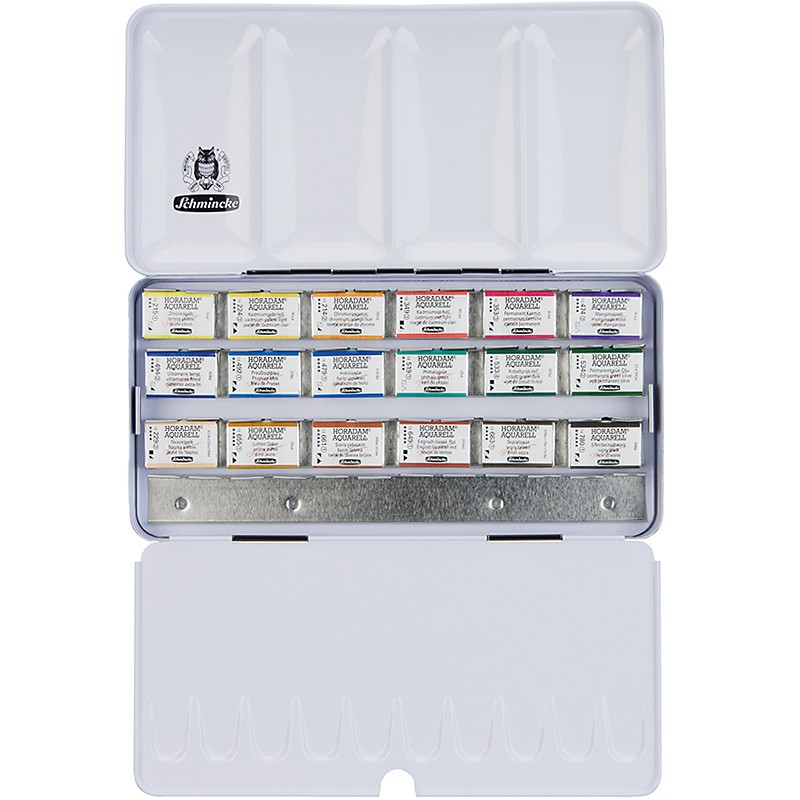 Komplet akwareli Schmincke Horadam 18 kostek + 6 wolnych miejsc w metalowej kasecie - gart.pl