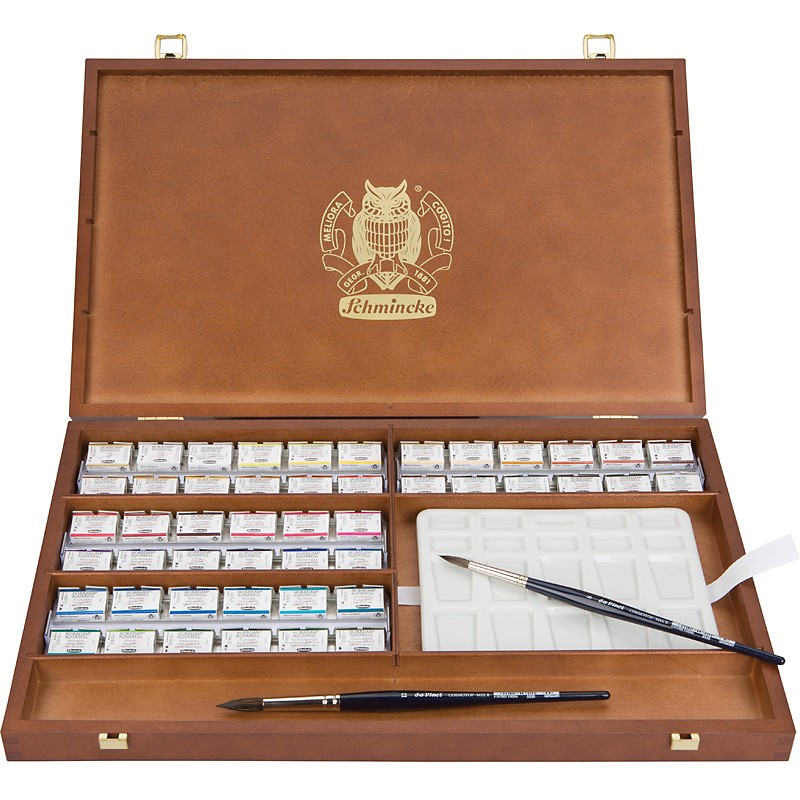 Komplet akwareli Schmincke Horadam 48 kostki + pędzle Da Vinci + paleta - gart.pl