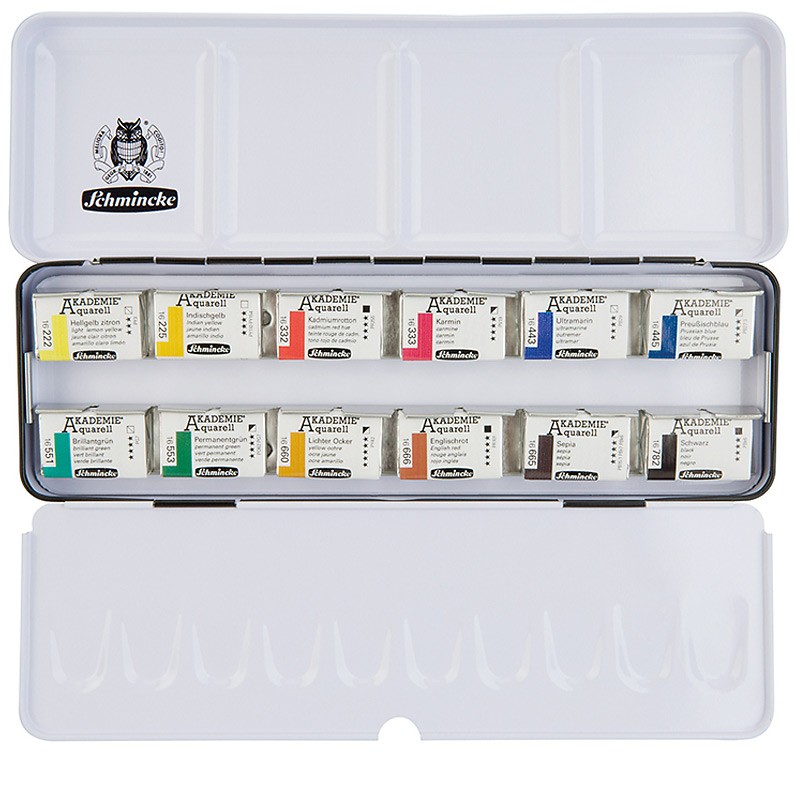 Komplet akwareli AKADEMIE 12 x 1/1 kostek w metalowej kasecie - art. 75312097